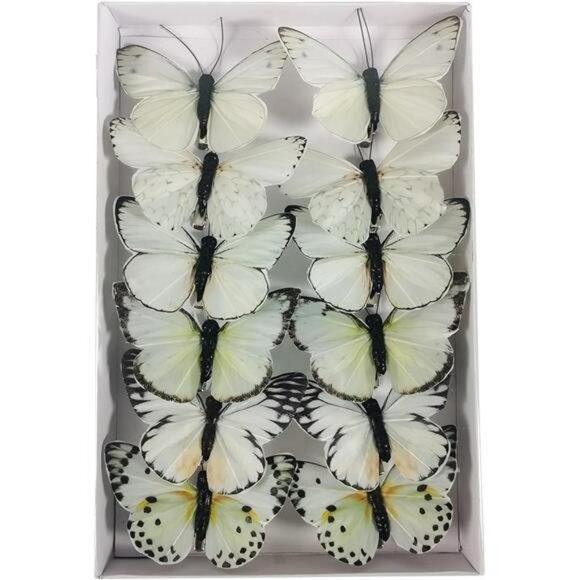 Artificial butterfly decorations set of 12 feather clip ornaments for crafts - Picture 7 of 7